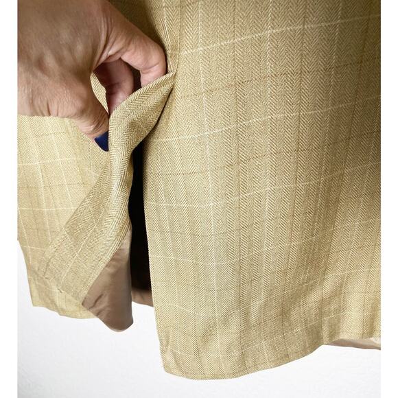 Lauren Ralph Lauren Men's Silk Blazer Sport Jacket Tan Beige Check Classic 42R - Picture 8 of 10